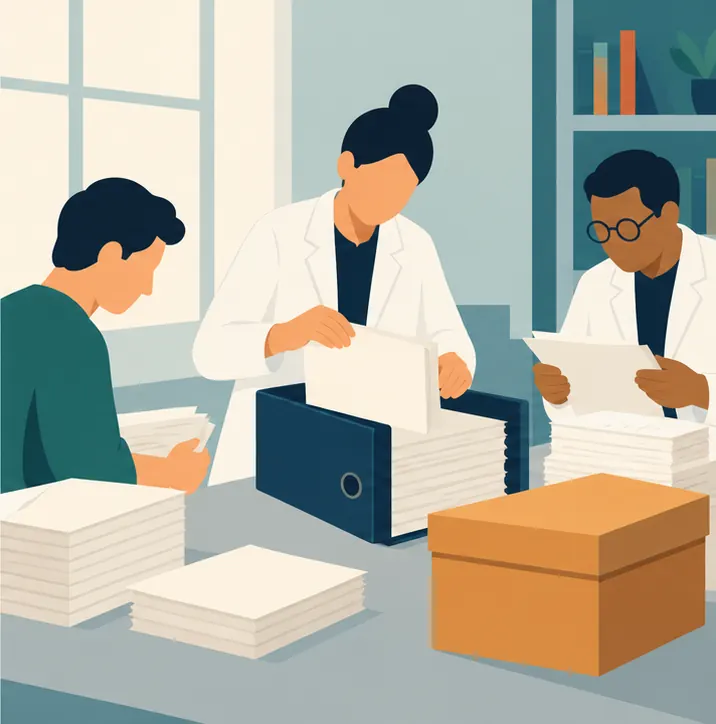 In another room a physics team is still assembling its own thick binder, with a closed box of materials beside it, not yet released.