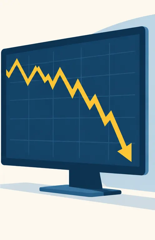 A stock chart line on a trading screen dropping sharply downward