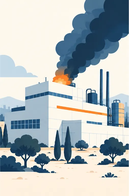 Smoke rising from one building of a semiconductor fab in Israel.
