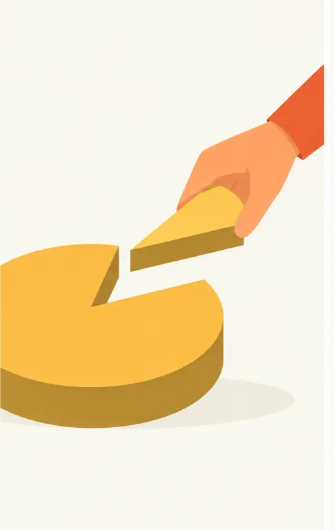 A hand holding a slice of a pie that has become slightly thinner.