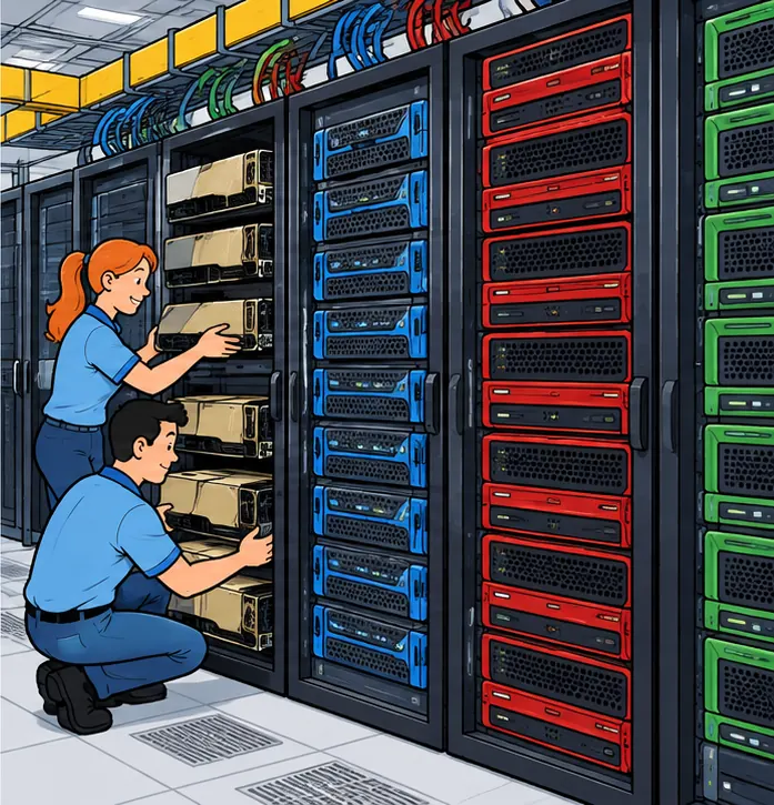 In the second data center the chips are installed in racks next to racks of other makers' inference hardware, ready for customers.