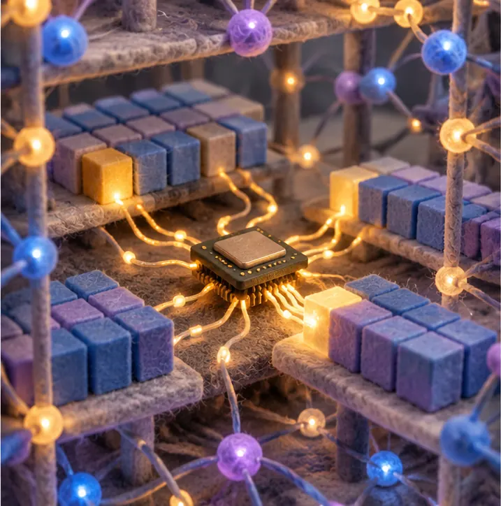 Inside the network, the processor runs a tiny program, using blocks of the network's own memory as its working memory.