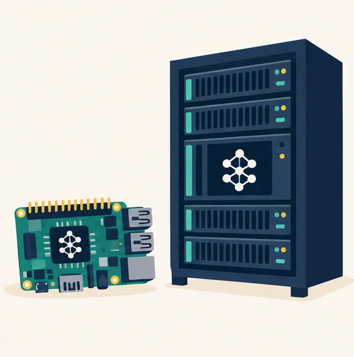 The same model running on a small developer board and on a large data-center GPU side by side.
