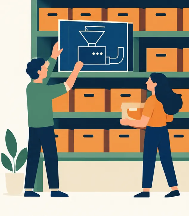 Developers taking the machine's blueprint from an open shelf